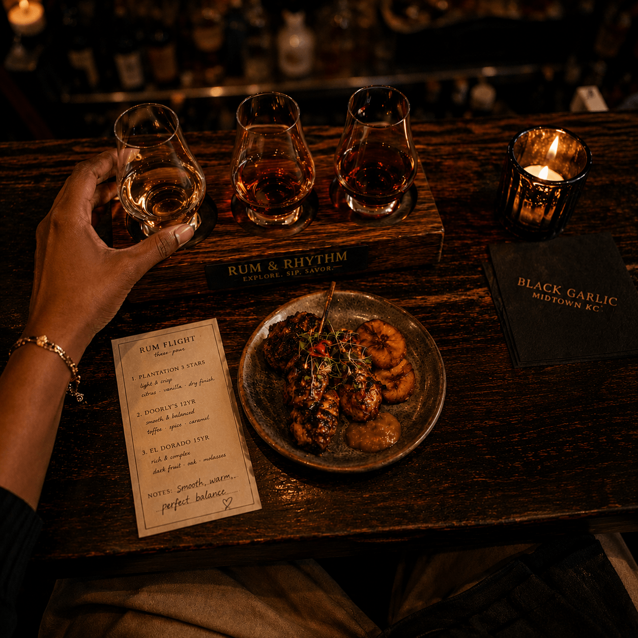 Rum & Rhythm — rum flight and chef-paired bites at Black Garlic KC